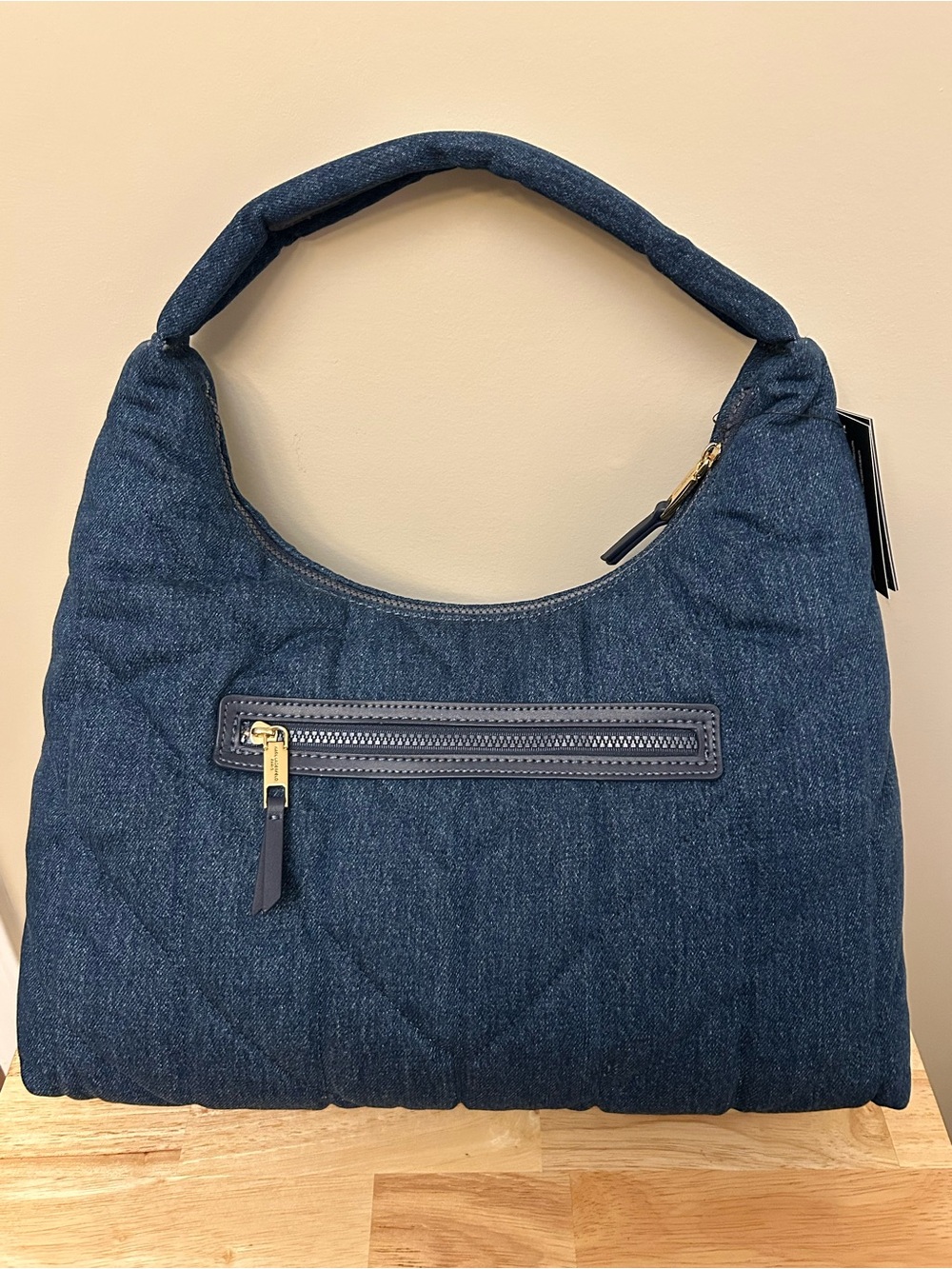 Karl Lagerfeld Quilted Dark Blue Denim Shoulder Bag with Gold Logo - Picture 16 of 16
